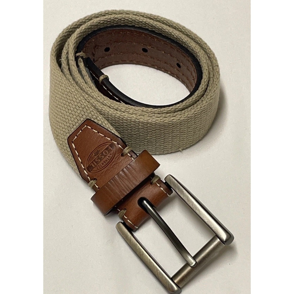 FOSSIL BEIGE CANVAS LEATHER METAL BUCKLE VINTAGE SIZE‎ 36